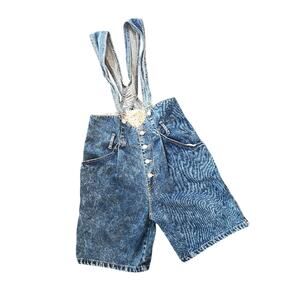 Vintage 1980s Acid Wash Distressed Denim Overall Shorts Made In Usa